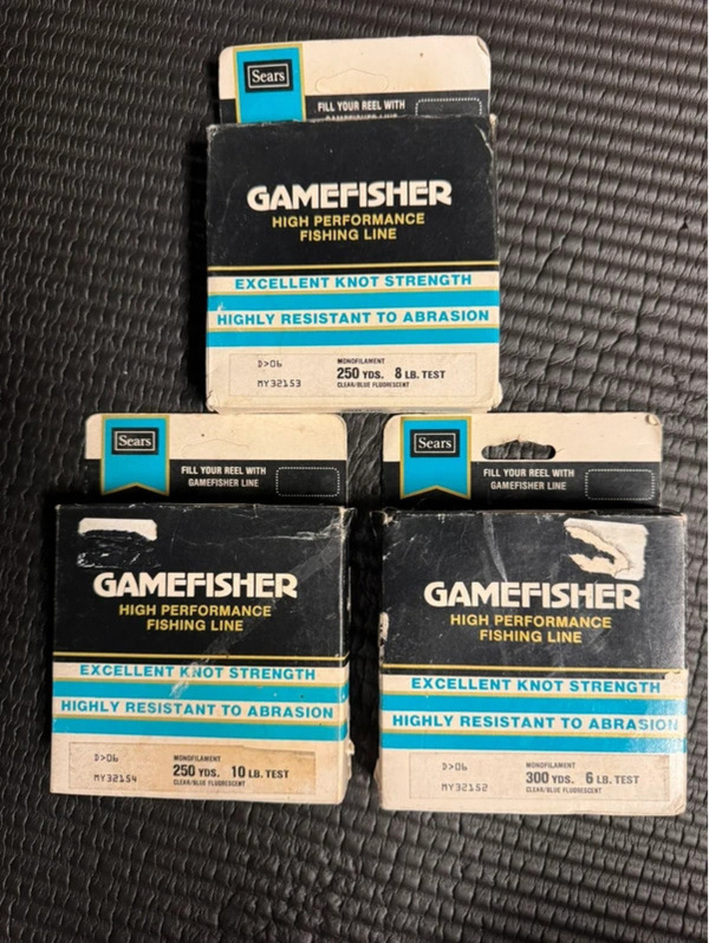 3 Sears Gamefisher Monofilament Fishing Line 250 Yds 10 lb,8 Lb, 6lb Test